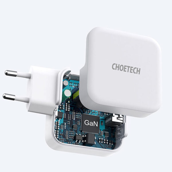 Szybka ładowarka sieciowa GaN USB Typ C PD USB-A QC3.0 65W 3.25A biały 3 1016625 4 szybka ladowarka sieciowa gan usb c choetech hurtownia sklep