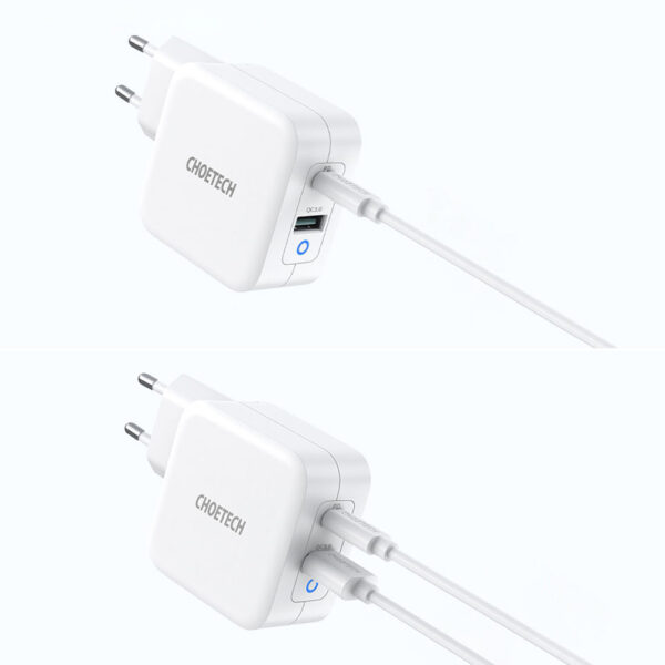 Szybka ładowarka sieciowa GaN USB Typ C PD USB-A QC3.0 65W 3.25A biały 4 1016625 5 szybka ladowarka sieciowa gan usb c choetech hurtownia sklep