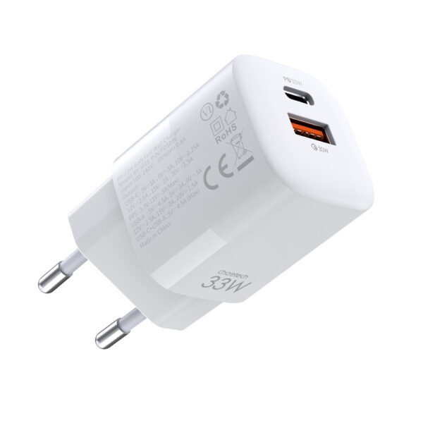 Szybka ładowarka sieciowa GaN USB Typ C PD QC 33W biała 1 1016636 2 szybka ladowarka sieciowa gan usb c choetech hurtownia sklep