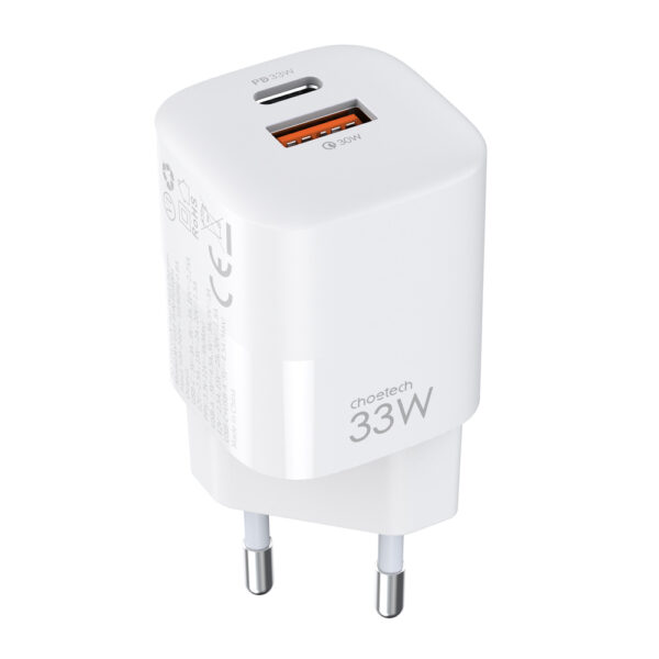 Szybka ładowarka sieciowa GaN USB Typ C PD QC 33W biała 2 1016636 3 szybka ladowarka sieciowa gan usb c choetech hurtownia sklep