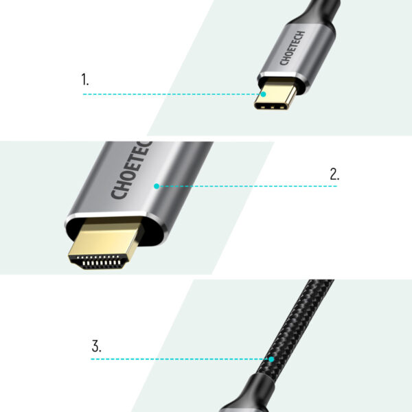 Przejściówka HUB USB Typ C - HDMI 2.0 + kabel HDMI 2m szary 6 1016638 7 przejsciowka hub usb c hdmi 20 choetech hurtownia sklep