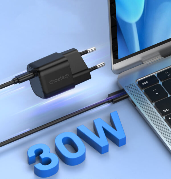 Ładowarka sieciowa GaN USB Typ C PD 30W czarny 1 1016658 2 ladowarka sieciowa gan usb c pd 30w choetech hurtownia sklep