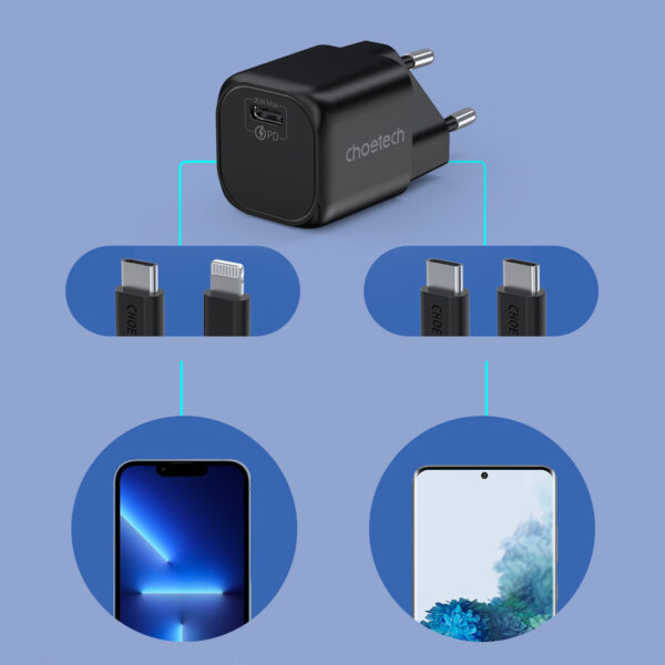 Ładowarka sieciowa GaN USB Typ C PD 30W czarny 4 1016658 5 ladowarka sieciowa gan usb c pd 30w choetech hurtownia sklep