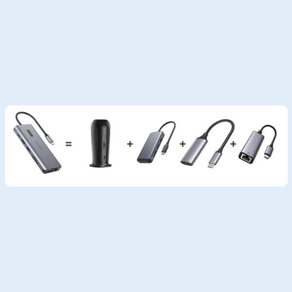 Adapter HUB wielofunkcyjny z wyświetlaczem USB-C USB-A VGA AUX SD TF 12w1 szary 7 1016708 8 adapter hub wielofunkcyjny z wyswietlacz choetech hurtownia sklep