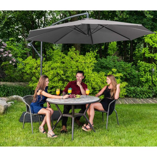 Parasol ogrodowy na wysięgniku okrągły uchylny śr. 300 cm ciemnoszary 2 10250526 10