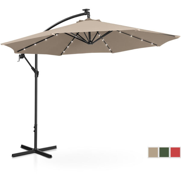 Parasol ogrodowy na wysięgniku okrągły uchylny z oświetleniem LED śr. 300 cm kremowy 1 10250595 1