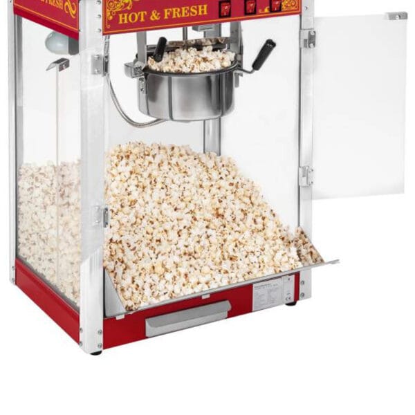 Profesjonalna wydajna maszyna do popcornu mobilna na wózku 230V 1.5kW czerwona 8 1537 9