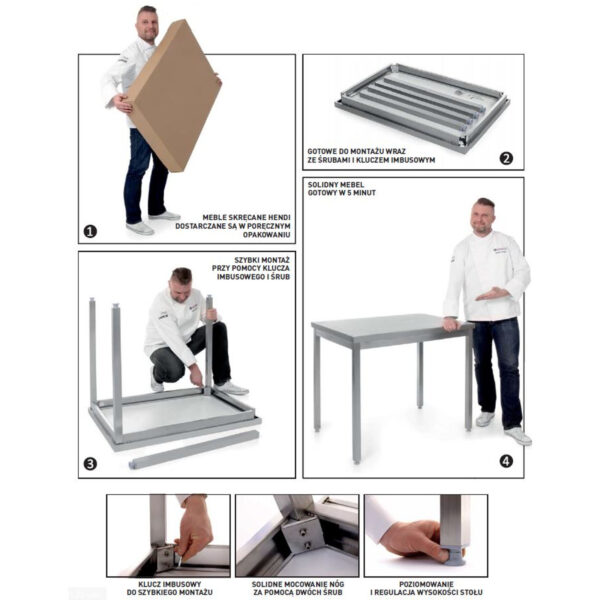 Stół blat roboczy stalowy przyścienny z rantem 140x70x85 cm - Hendi 812693 1 812693 1