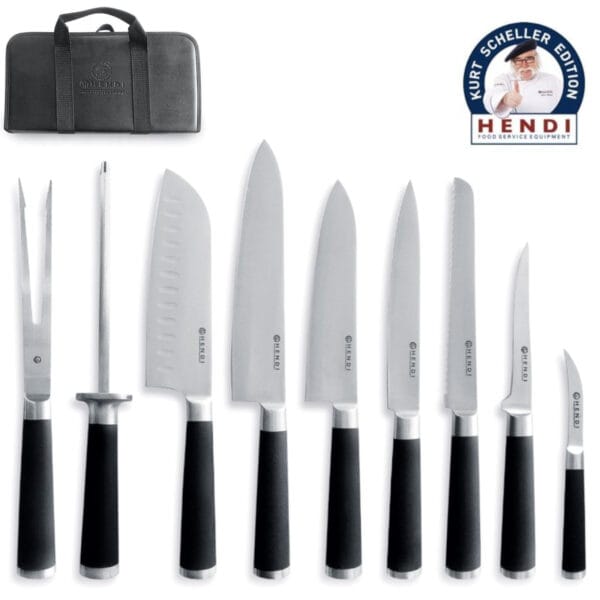 Zestaw noży szefa kuchni Kurta Schellera edition 9 elementów - Hendi 975770 1 975770 hendi zestaw nozy szefa kuchni kurta schellera edition 9 elementow hurtownia cena tanio