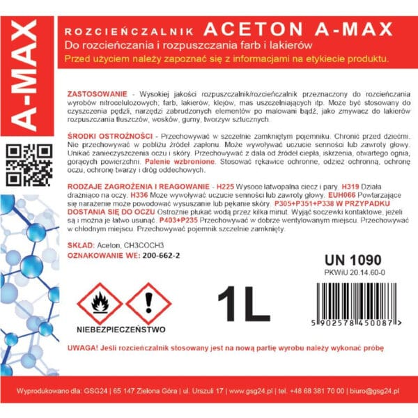 Aceton rozpuszczalnik zmywacz A-MAX 1L 1 a max 1l aceton rozpuszczalnik zmywacz a max 1l