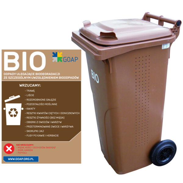 Pojemnik kubeł kosz na odpady i śmieci Europlast Austria - brązowy 120L BIO + RUSZT 1 kubel na bio odpady i smieci spozywcze atesty europlast austria brazowy naklejka