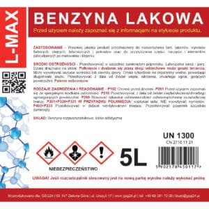 Benzyna lakowa rozcieńczalnik rozpuszczalnik do farb i lakierów L-MAX 5L 3 Benzyna lakowa rozcieńczalnik rozpuszczalnik do farb i lakierów L-MAX 5L - obrazek 2