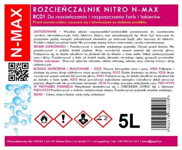 Rozcieńczalnik rozpuszczalnik NITRO RC-01 N-MAX 5L 1 rozcienczalnik rozpuszczalnik nitro producent